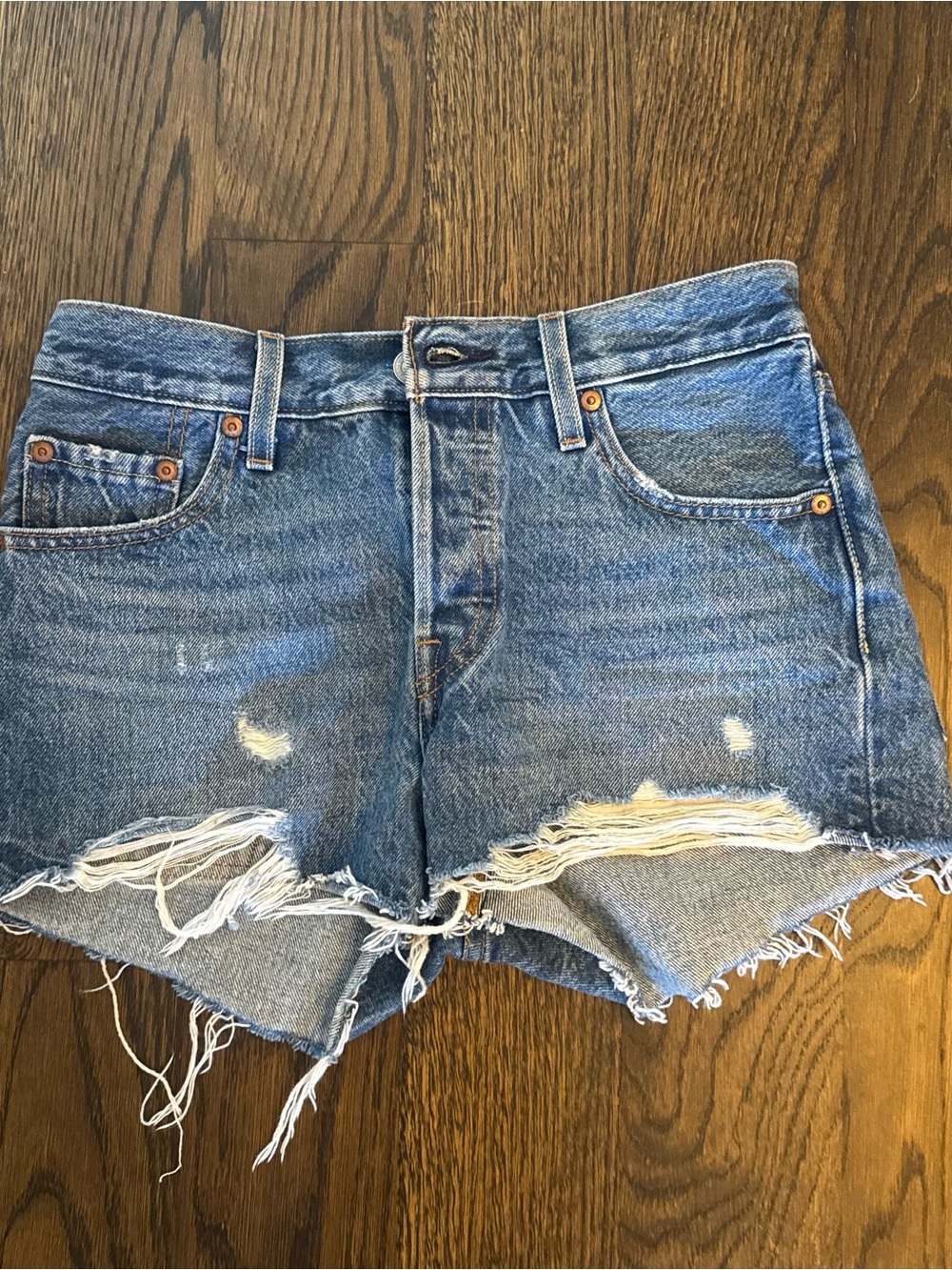 Levi's Blue Distressed Cutoff Denim Shorts